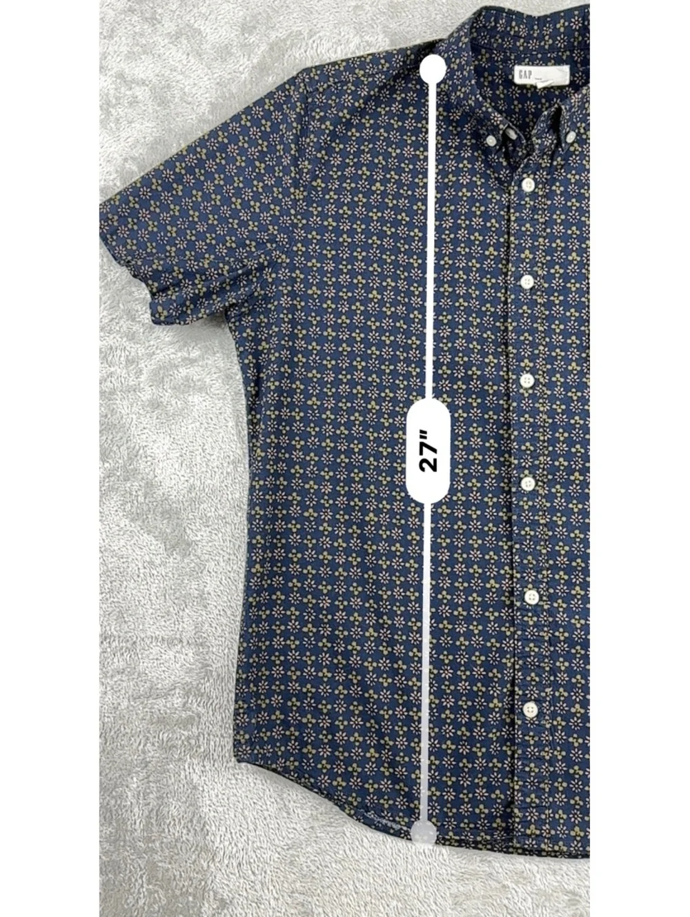 GAP Slim Fit Button Down Shirt Mens Medium Navy Floral Print Short Sleeve Cotton
